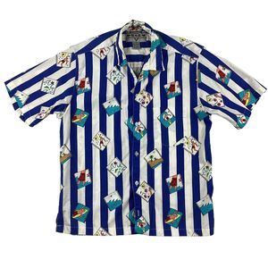 Vintage BSR Hawaiian Shirt Men’s Medium Button Up Short Sleeve Surfing Waves